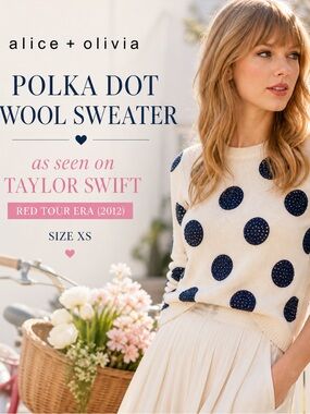 Alice + Olivia Polka Dot Cream Wool Sweater XS Rhinestone Taylor Swift Style